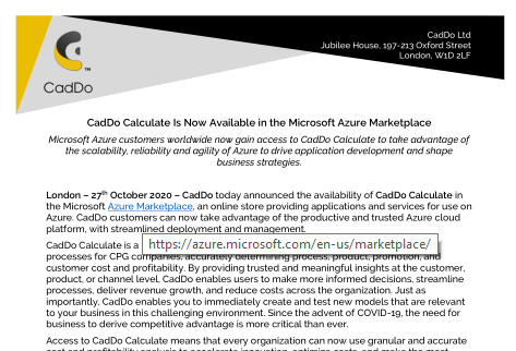 Microsoft and CadDo have released a joint announcement about CadDo Calculate on the Azure Marketplace